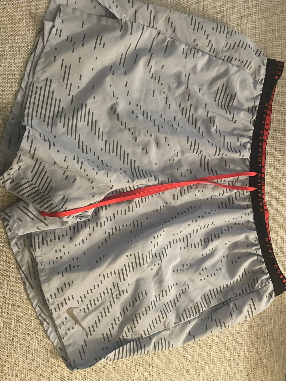 Nike Men’s Light blue and grey Athletic swim  Shorts with Red Drawstring
